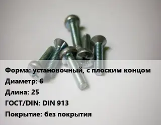 Винт установочный, с плоским концом 6х25 DIN 913 без покрытия